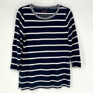 Vineyard Vines Navy Stripe 3/4 Length Sleeve Tunic Top M